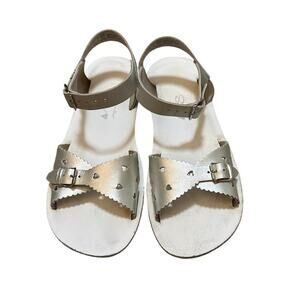Salt Water Sun-San Sweetheart Leather Sandals Silver Girls Size 3